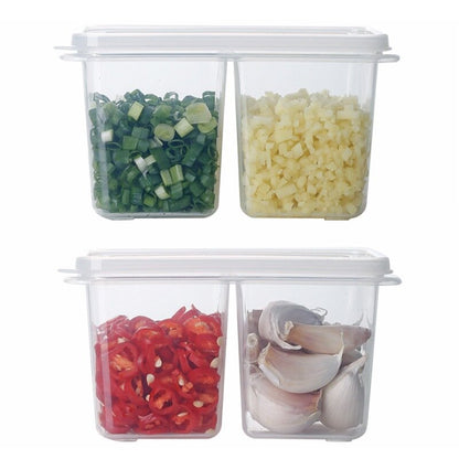 家用廚房蔥姜蒜雙格收納盒 冰箱帶蓋食品密封透明保鮮盒 儲物盒