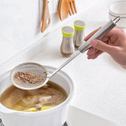 Long-handled stainless steel soy milk filter, small colander, fine mesh, oil residue filter, kitchen sieve, kitchen strainer, edge stove