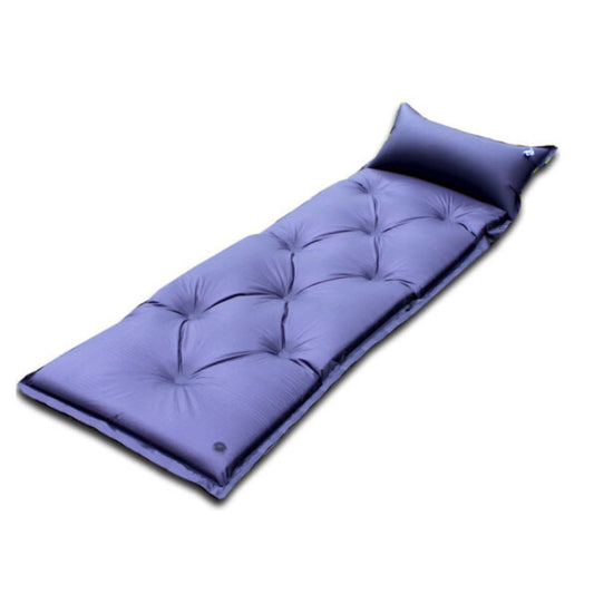 加厚充气垫平板式可拼接单人自动充气防水地席睡垫(深蓝色) 185cm x 60cm 露营野餐户外2.5cm 自动充气地席