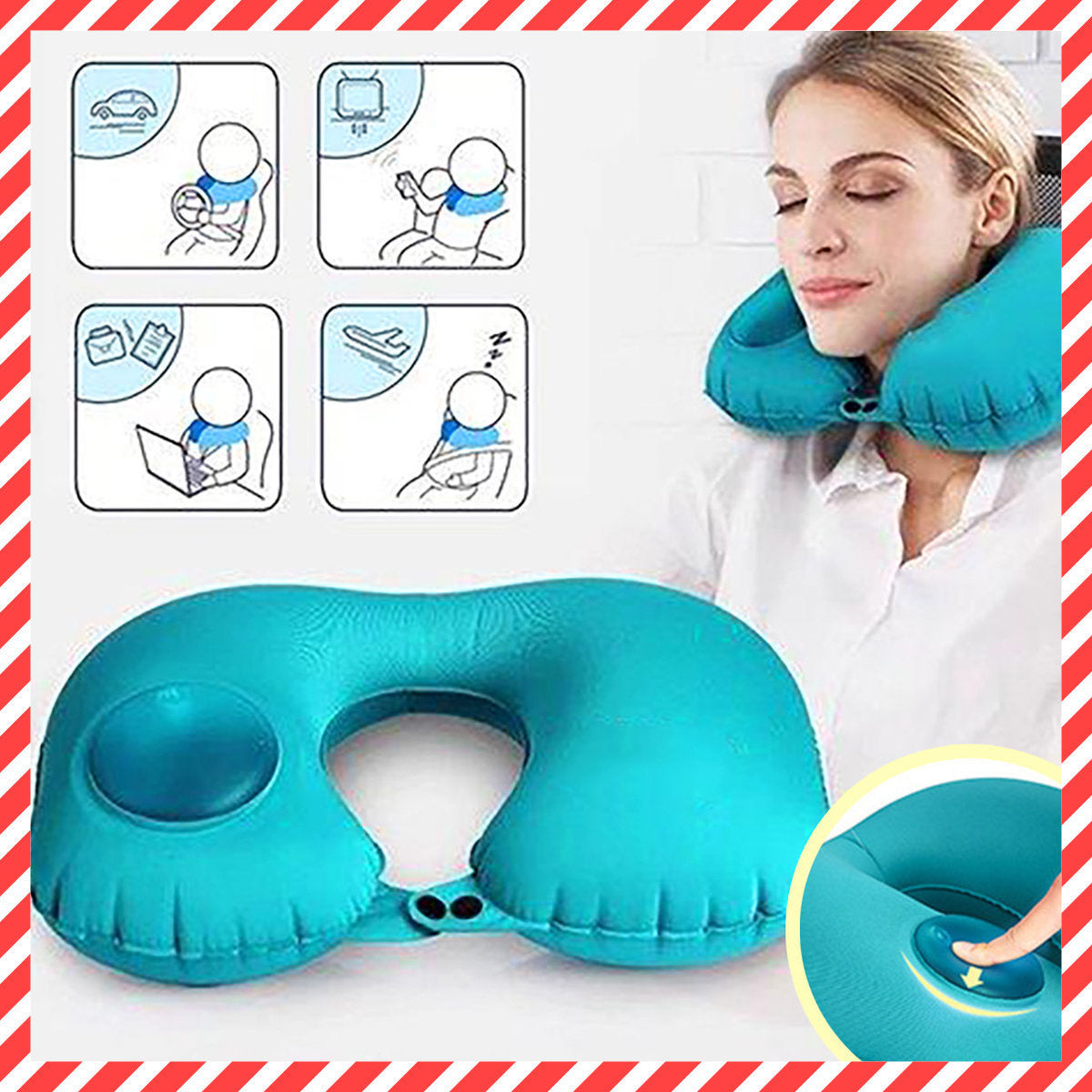 Suede portable inflatable neck pillow, a must-have for outdoor camping, press-automatic inflatable, multi-purpose, can be used as a back pillow and neck pillow