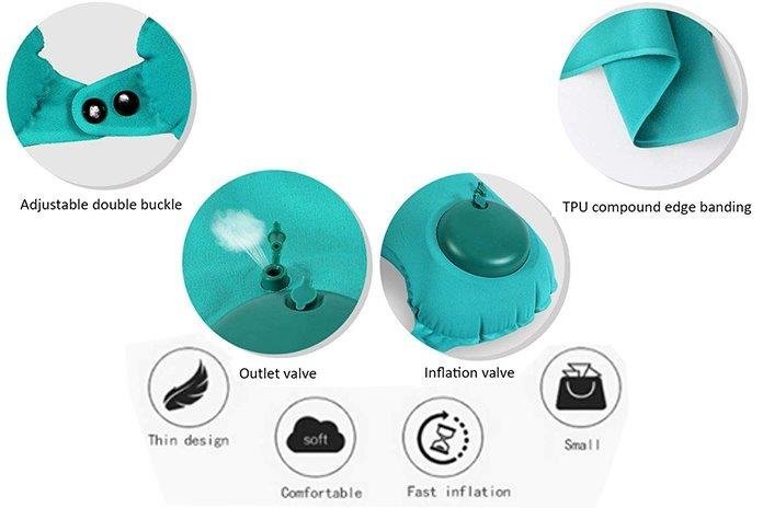 Suede portable inflatable neck pillow, a must-have for outdoor camping, press-automatic inflatable, multi-purpose, can be used as a back pillow and neck pillow