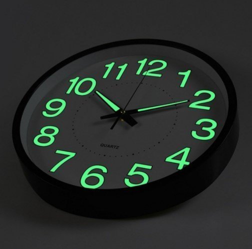 12-inch silent luminous wall clock wooden fluorescent clock simple wall clock 30cm black electronic clock
