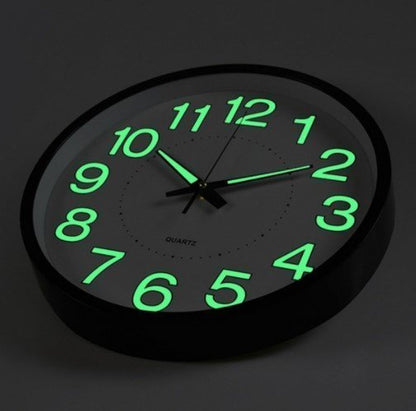 12寸静音夜光挂钟木制荧光时钟简约挂钟30cm黑电子钟