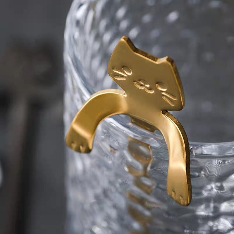 Stainless steel cat stirring spoon - golden stainless steel spoon, hanging cat spoon, cute coffee spoon, mixing spoon, mug hanging cup spoon, salad spoon and fork