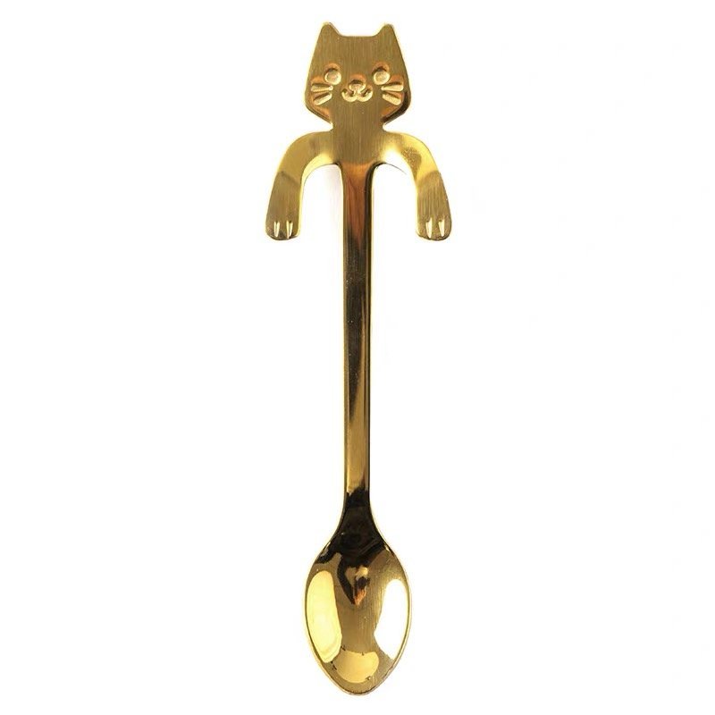 Stainless steel cat stirring spoon - golden stainless steel spoon, hanging cat spoon, cute coffee spoon, mixing spoon, mug hanging cup spoon, salad spoon and fork