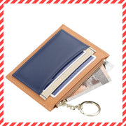 Baellerry Leather Color-Block Card Holder Coin Purse Key Pouch, Ultra-thin Wallet, Leather Card Holder