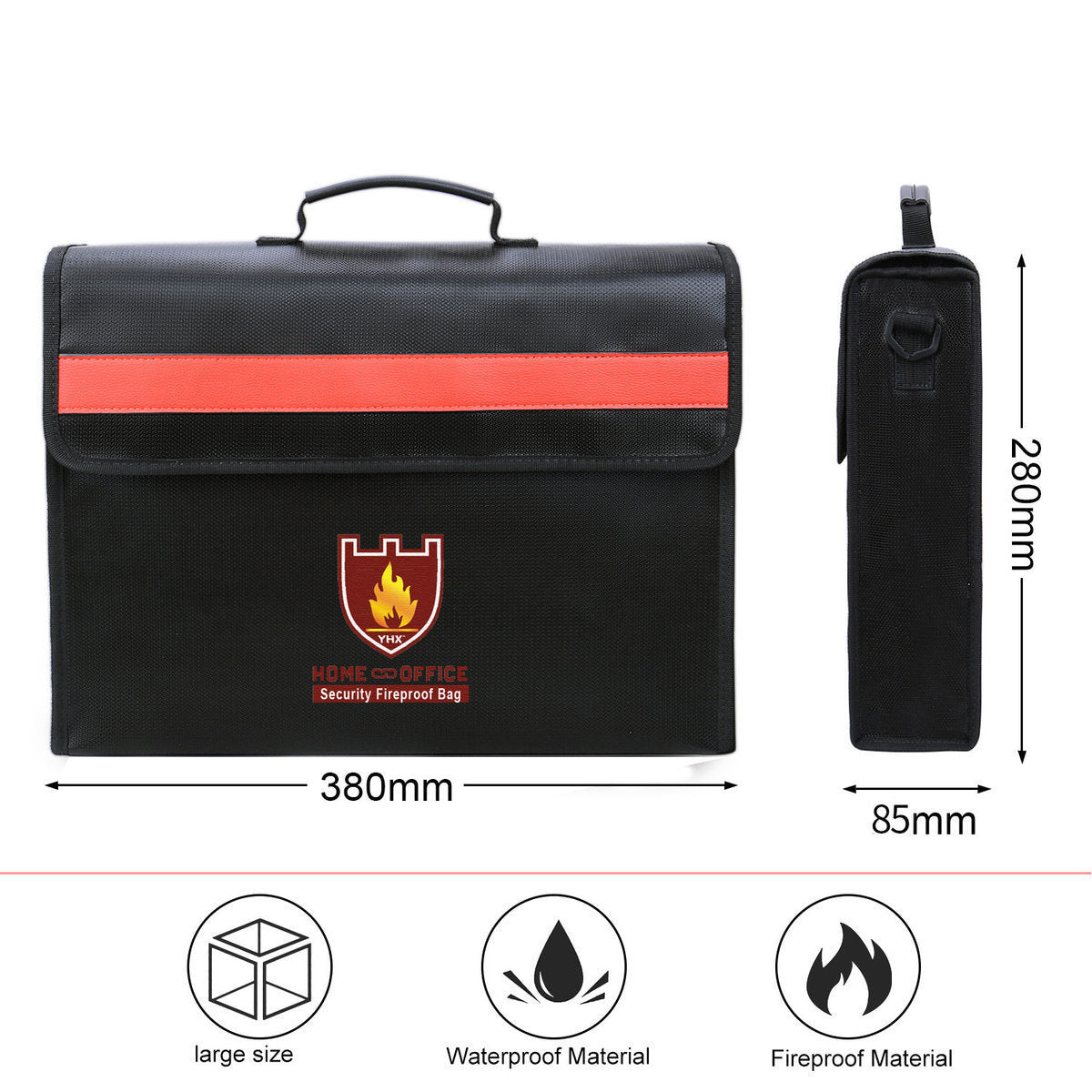 (Upgraded dual-proof) Fireproof and waterproof briefcase important document storage protective bag briefcase 38x28x8.5cm travel bag