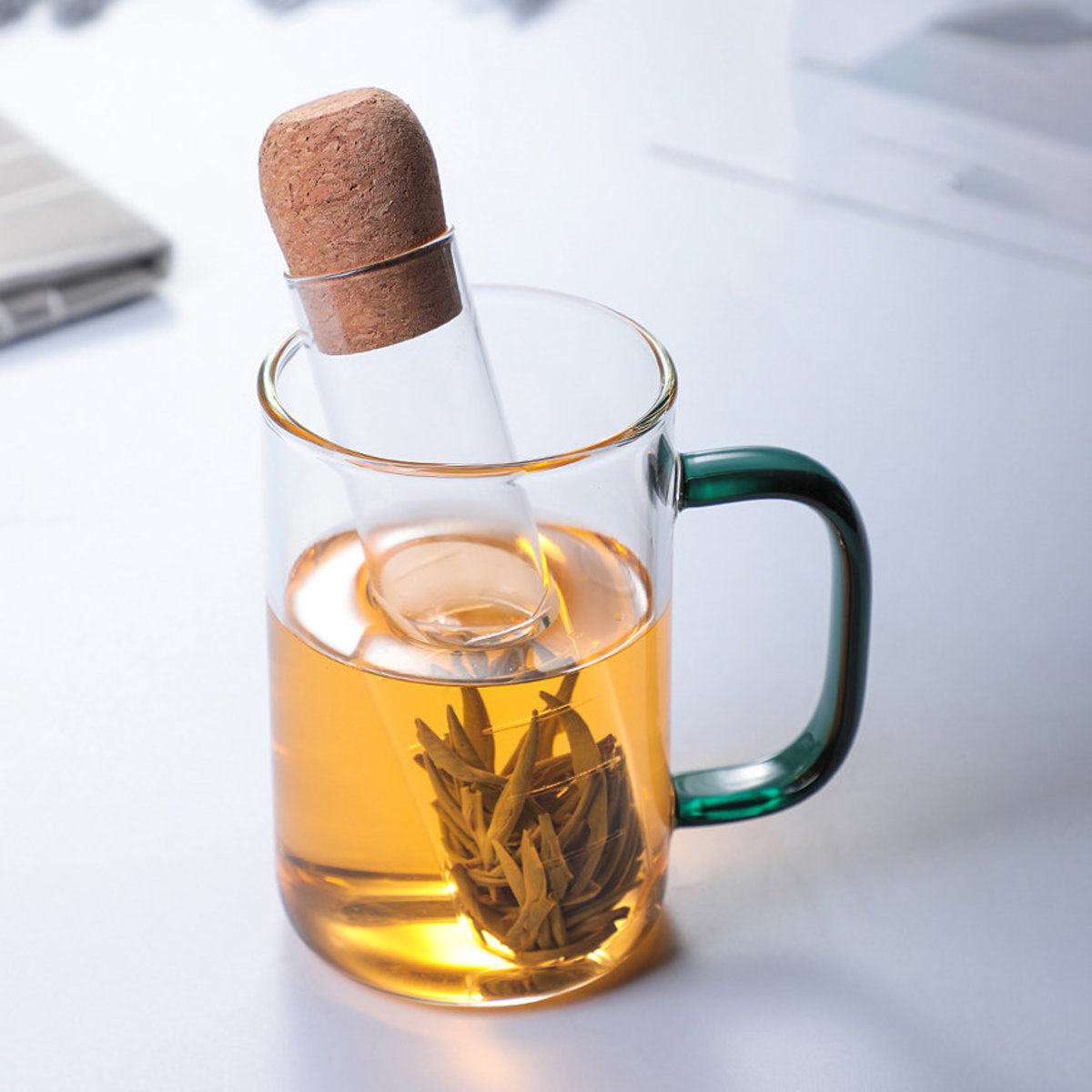 玻璃試管泡茶器 沖茶 簡約耐熱 隔茶葉 茶濾 綠茶 紅茶奶茶- View 3-ManyMart 萬嚟買