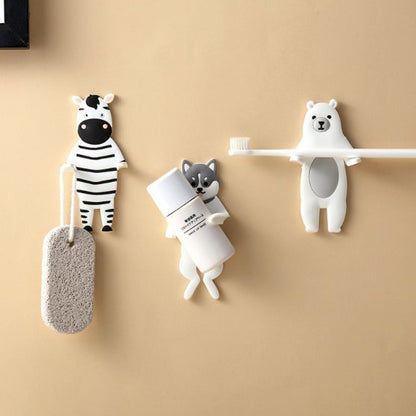 一套4隻  創意得意可愛動物造型掛勾廚怎浴室收納無痕掛牆(一套4件) 掛鎖匙掛牙刷掛毛巾 黏貼掛鉤