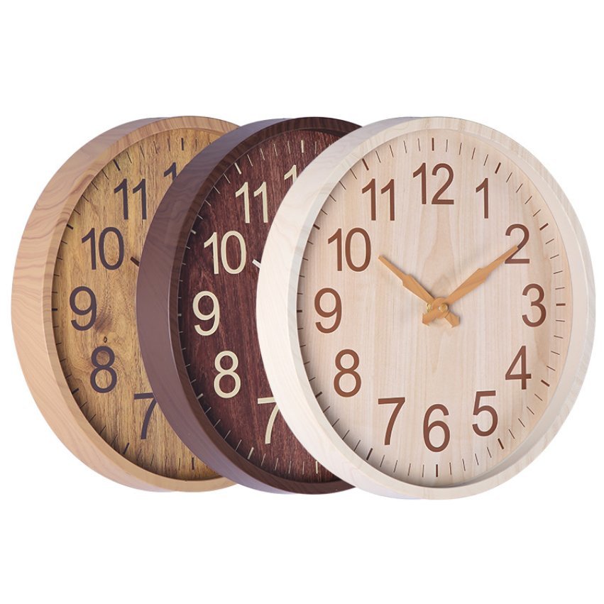 12-inch imitation white wood grain wall clock wooden clock 30cm x 30cm silent wall clock electronic clock