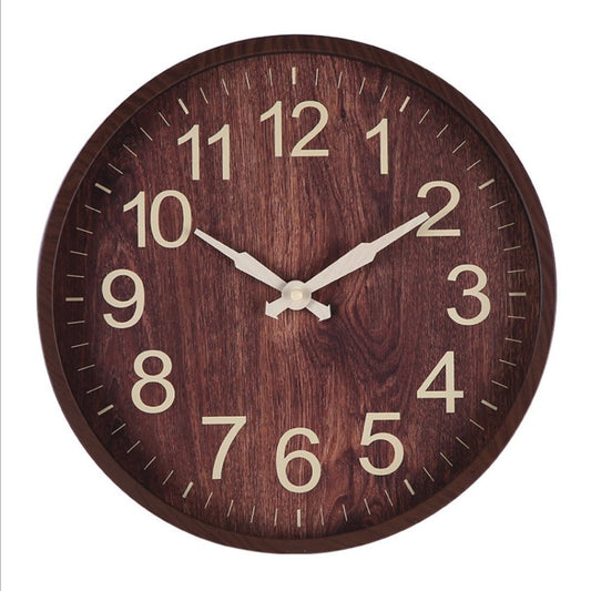 12-inch imitation dark wood grain wall clock wooden clock 30cm x 30cm silent wall clock electronic clock