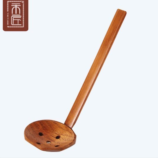 Japanese ramen water-proof wooden spoon long handle hole edge stove spoon