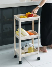 Multifunctional three-layer multi-layer toilet kitchen room storage rack storage rack storage rack convenient and easy to move roller type classification rack seasoning rack clothing rack white