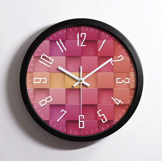 12-inch red trompe l'oeil print painted wall clock wall clock (12 inches/30cm) plaid silent wall clock creative fashion living room aluminum wall clock fashion living room three-dimensional digital scale wall clock electronic clock