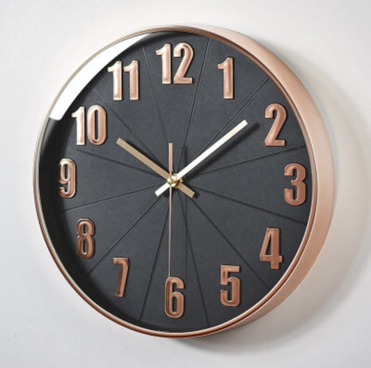 塑料靜音掛鐘 創意時尚客廳立體數字刻度掛鐘 鐘錶 黑玫 12寸30CM 電子鐘