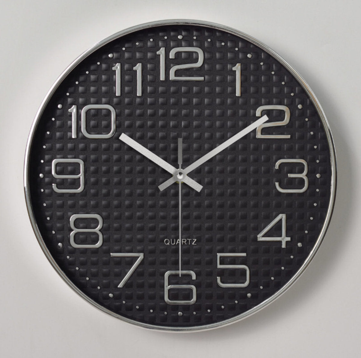 12英寸 塑料掛鐘3d刻度 創意時尚客廳立體數字刻度掛鐘-黑底銀 電子鐘