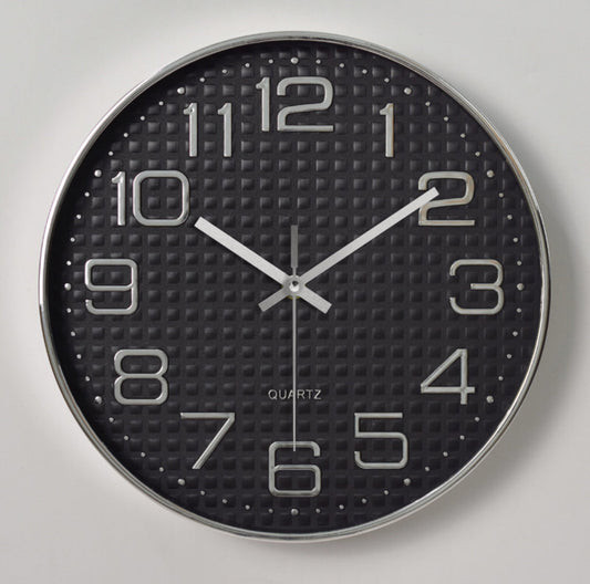 12英寸塑料挂钟3d刻度创意时尚客厅立体数字刻度挂钟-黑底银电子钟