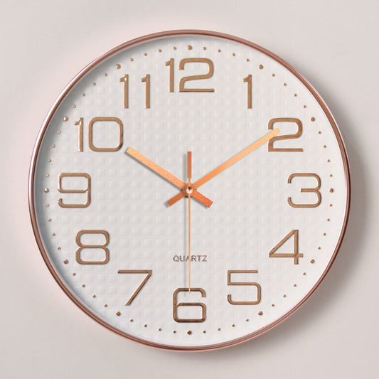 12英寸 塑料掛鐘3d刻度 創意時尚客廳立體數字刻度掛鐘-電鍍玫瑰金 電子鐘