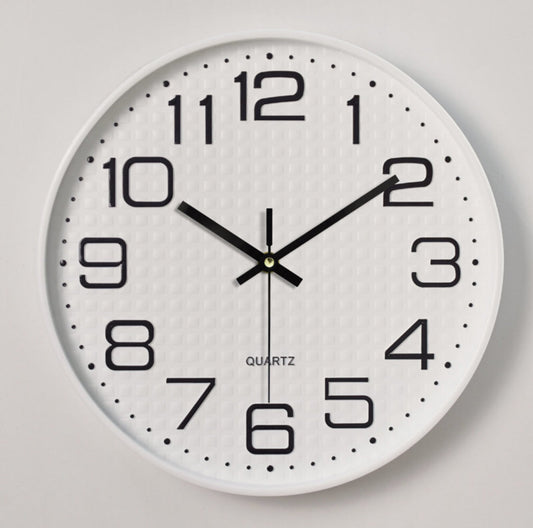 12英寸塑料挂钟3d刻度创意时尚客厅立体数字刻度挂钟-白色电子钟