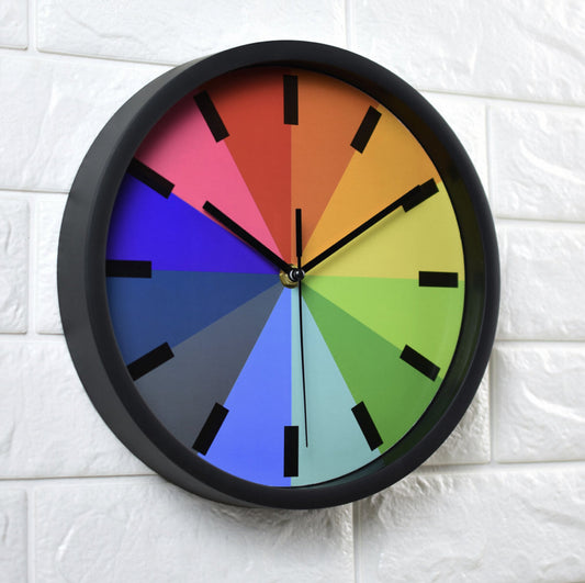 10英寸现代简约圆形彩虹彩色静音挂钟创意时尚客厅铝挂钟时尚客厅挂钟黑色电子钟