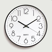 10-inch simple wall clock, personalized and creative round wall clock, silent wall clock, fashionable living room digital wall clock, fashionable living room wall clock, black frame and white background