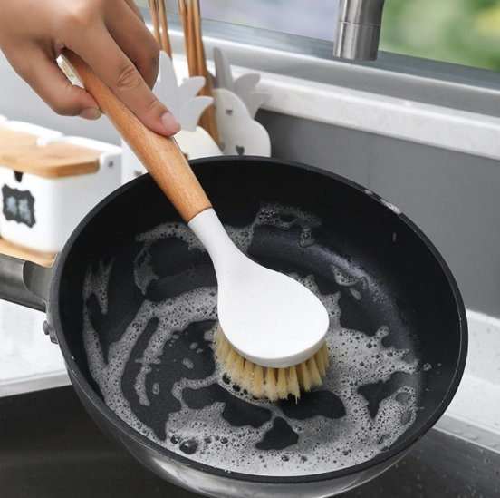 家用廚房多功能長柄清潔刷洗碗刷子櫸木洗鍋刷不沾油清潔刷子去污刷百潔布 汽車清潔地板清潔 刷