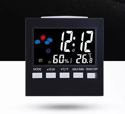 Upgraded weather forecast alarm clock bedside clock mini indoor and outdoor thermometer hygrometer car temperature hygrometer portable real-time clock high-precision baby room essential moisture-proof and eczema-proof electronic clock