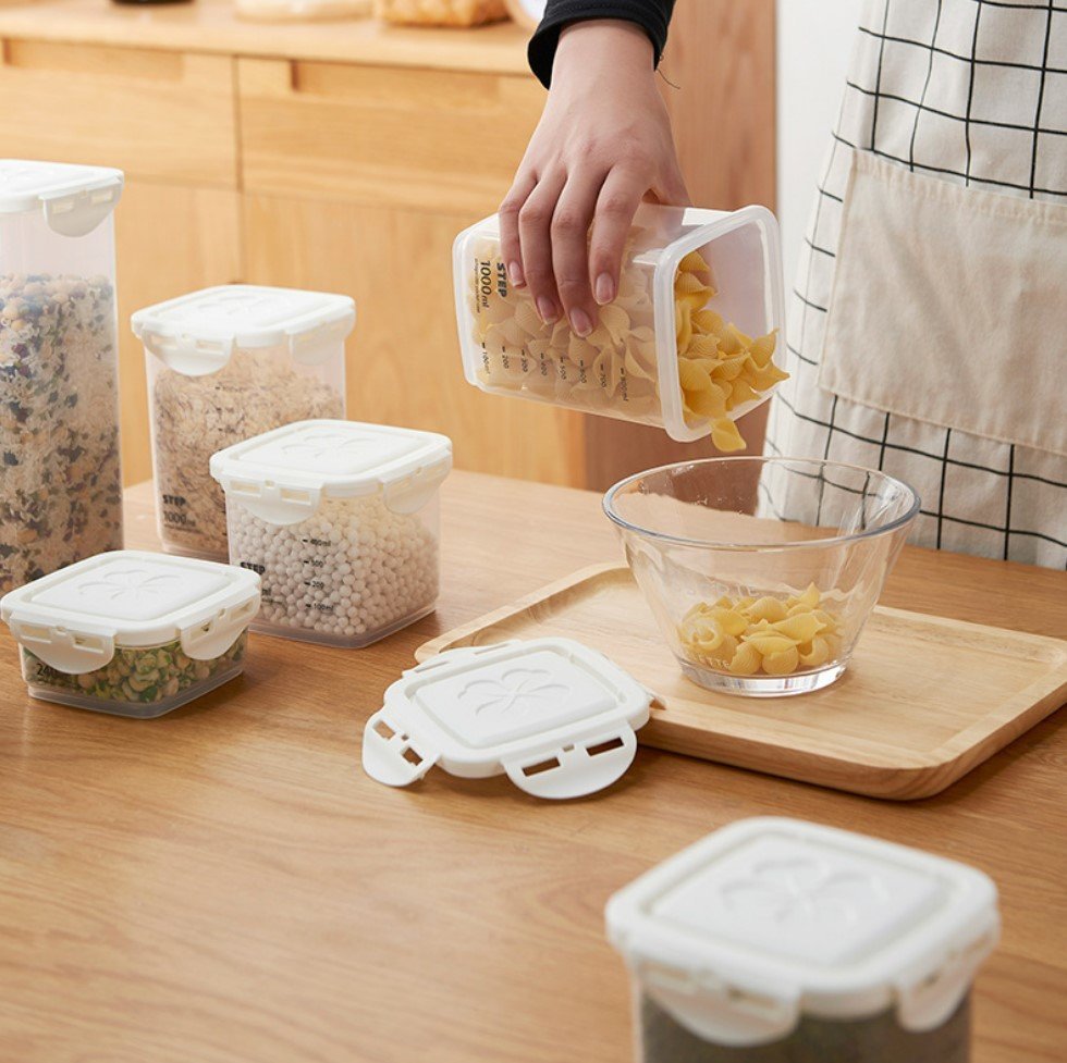【9件套】日式塑料麵條豆類製品密封防潮保鮮盒子收納儲物套裝-可放雪櫃收納使用 密實盒 儲物盒