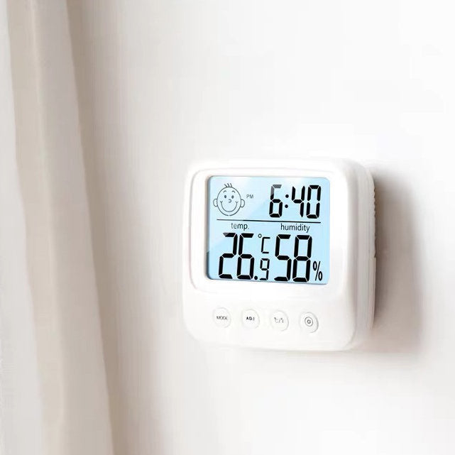 Upgraded seat table indoor and outdoor thermometer hygrometer electronic clock ultra-thin car temperature hygrometer portable real-time clock high-precision baby room essential moisture-proof and anti-eczema bathroom clock electronic clock with light