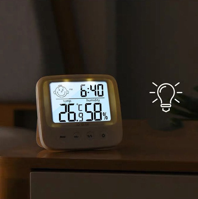 Upgraded seat table indoor and outdoor thermometer hygrometer electronic clock ultra-thin car temperature hygrometer portable real-time clock high-precision baby room essential moisture-proof and anti-eczema bathroom clock electronic clock with light