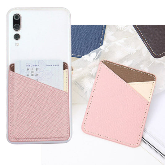Cross pattern leather cross pocket cell phone back sticker card holder with self-adhesive credit card Octopus thin card holder card bag travel wallet loose wallet