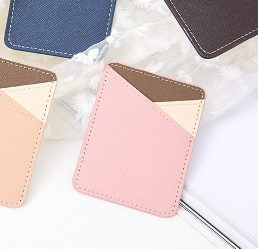 Cross pattern leather cross pocket cell phone back sticker card holder with self-adhesive credit card Octopus thin card holder card bag travel wallet loose wallet