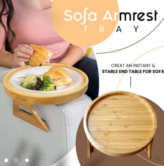 梳化摺疊餐桌 沙發扶手托盤木製沙發圓盤可折疊Cozy Sofa Armrest Tray- View 2-ManyMart 萬嚟買