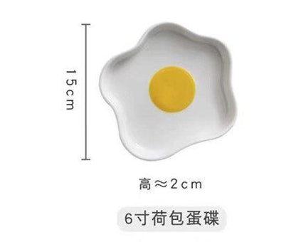 可愛卡通荷包蛋手繪陶瓷盤子日式不規則早餐盤甜品沙拉盤 餐碟- View 2-ManyMart 萬嚟買