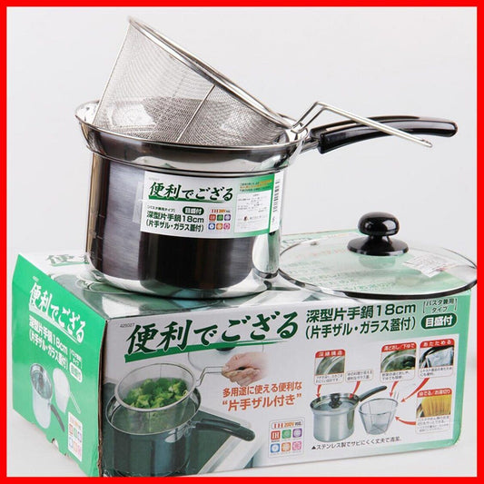 電磁爐適用 不鏽鋼單柄鍋18cm連蓋 牛奶鍋 連隔水網 整撈麵 意粉 西蘭花勁方便 一人湯鍋 一人鍋 不鏽鋼鍋具- View 1-ManyMart 萬嚟買