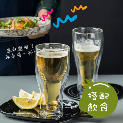 Creative flip beer glass beer glass wine glass celebration double-layer beer glass bottle reverse shape beer glass