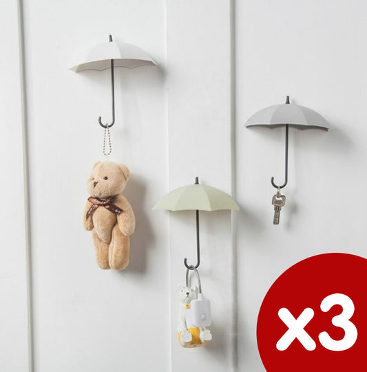 Creative umbrella hooks, nail-free, cute small sticky hooks, adhesive hooks behind the door, wall hanging hooks, 3 pieces of sticky hooks