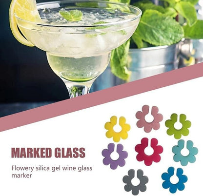 8個 彩色矽膠酒杯識别器, 花環款 (簡易袋裝, 多色/顏色隨機) 酒杯識別標籤