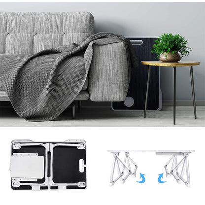 (60X40X28cm-Black) Foldable Computer Study Table Anti-slip Card Slot + Cup Slot + Handle + Drawer Table Monitor Shelf