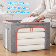 24L Gray Large Window Storage Box Transparent Window Foldable Cotton and Linen Fabric Storage Box Clothing Box Storage Basket Clothes Quilt Toy Organizing Box S