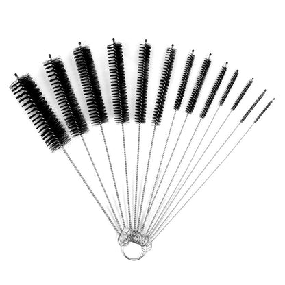 Straw brush 10-piece set stainless steel glass cleaning brush bottle brush test tube brush cup brush black