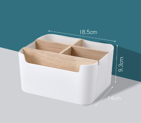 Removable bamboo cosmetic storage basket kitchen miscellaneous storage basket living room coffee table desktop wooden plastic storage box square-white storage box