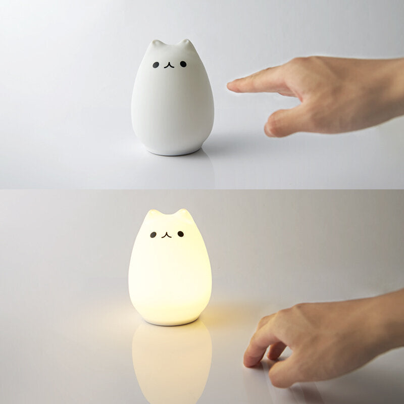 Color Changing Cat Soft Night Light LED Children's Night Light Cute Cat Lamp 7 Breathing Modes Pat Switch Control USB Charging Lighting USB Lighting Bedside Lamp Atmosphere Lamp Table Lamp