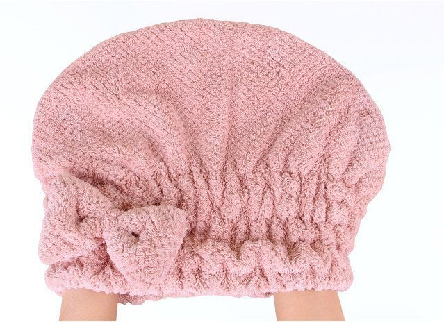 (Pink) Korean style cute bow knot beautiful material thickened super absorbent soft coral velvet dry hair towel hat