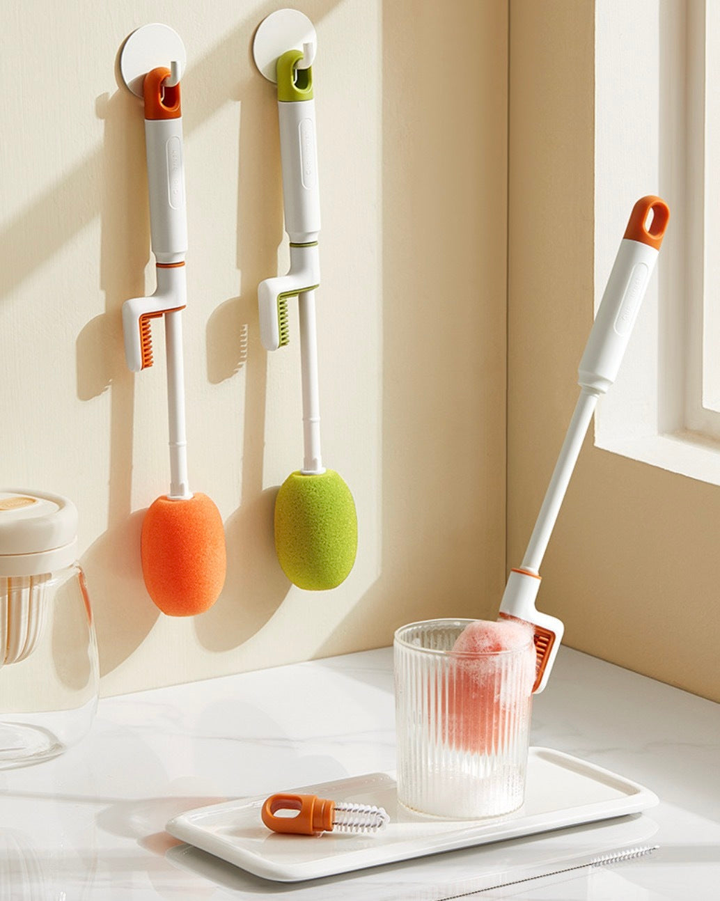 Sponge cup brush three-in-one cup straw brush pacifier bottle brush long handle cup brush