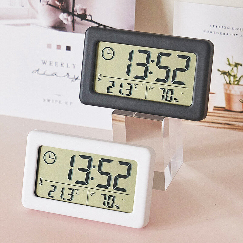 Japanese unprinted style white electronic clock simple clock light and thin temperature and humidity electronic clock Nordic style clock convenient clock electronic clock