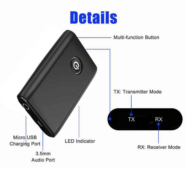 蓝牙5.0 发射器接收器2合1 无线音频辅助适配器3.5mm 蓝牙发射器