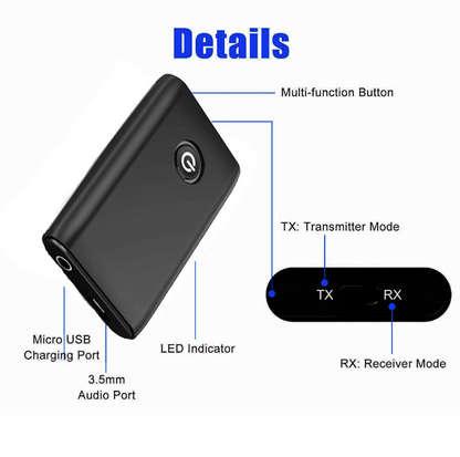 Bluetooth 5.0 Transmitter Receiver 2-in-1 Wireless Audio Auxiliary Adapter 3.5mm Bluetooth Transmitter