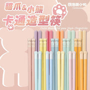 5 pairs of cartoon-shaped chopsticks, hexagonal chopsticks, long chopsticks, environmentally friendly tableware, environmentally friendly chopsticks, fiberglass antibacterial chopsticks, household chopsticks, antibacterial chopsticks (cat claw/5 pairs)
