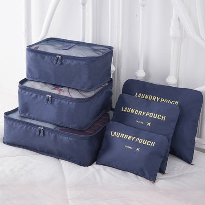 旅行 衣物收纳袋 一套六件裝 -藍色 ︱旅行袋 收納袋 行李袋 收納 整理 旅行用品 行李 分類 牛津布 旅行包6件套牛津布收納包內衣文胸整理袋鞋收納袋六件套 藏青色 韓式旅行收納袋 (1套6件)